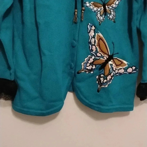 Storybook Knits "Jeweled Flight" Lace Sequins Embroidered Butterfly Sweater - Picture 5 of 13